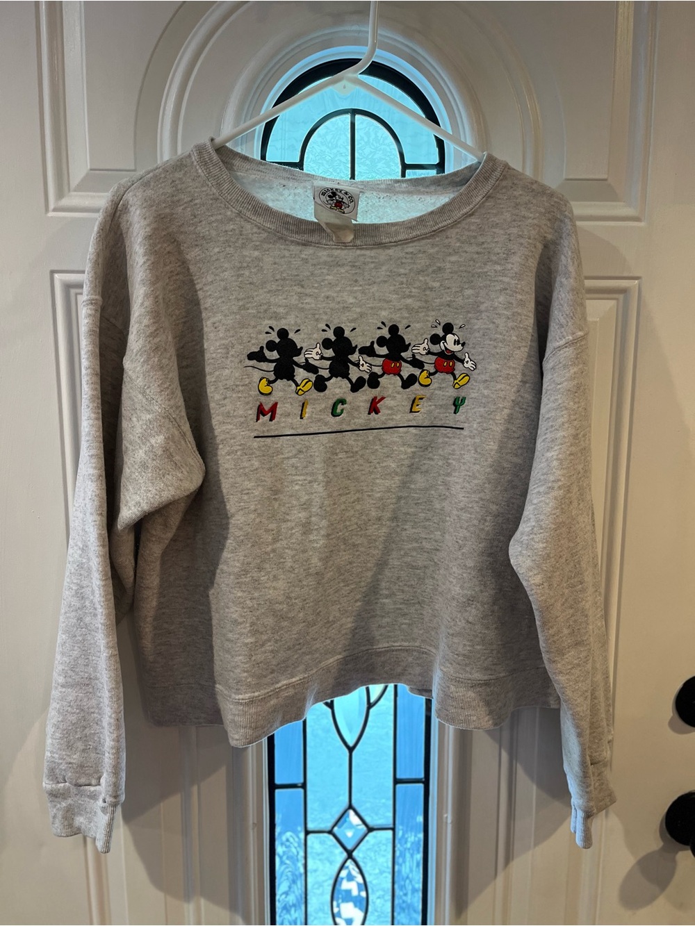 Vintage Disney Gray Mickey Mouse Crewneck Sweatshirt with Multicolor Graphic